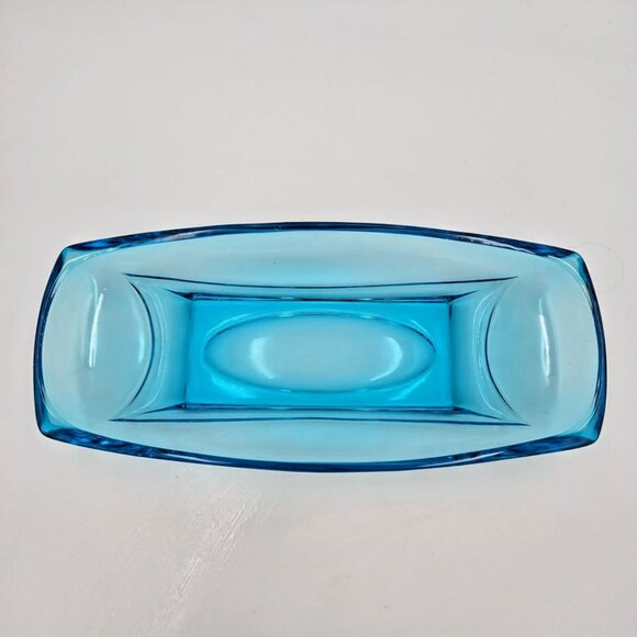 Vintage 1960s Hazel Atlas Glass Capri Blue Colony Trinket Celery Relish Candy - Picture 3 of 9
